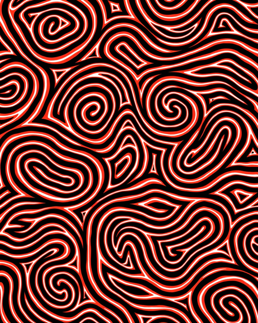 Bold Red Black Maze Lines Rug