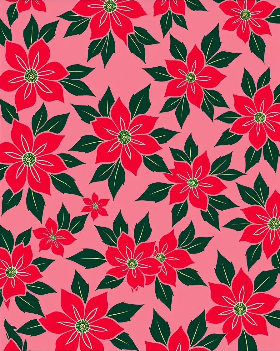 Bold Red Poinsettia Floral Background Rug