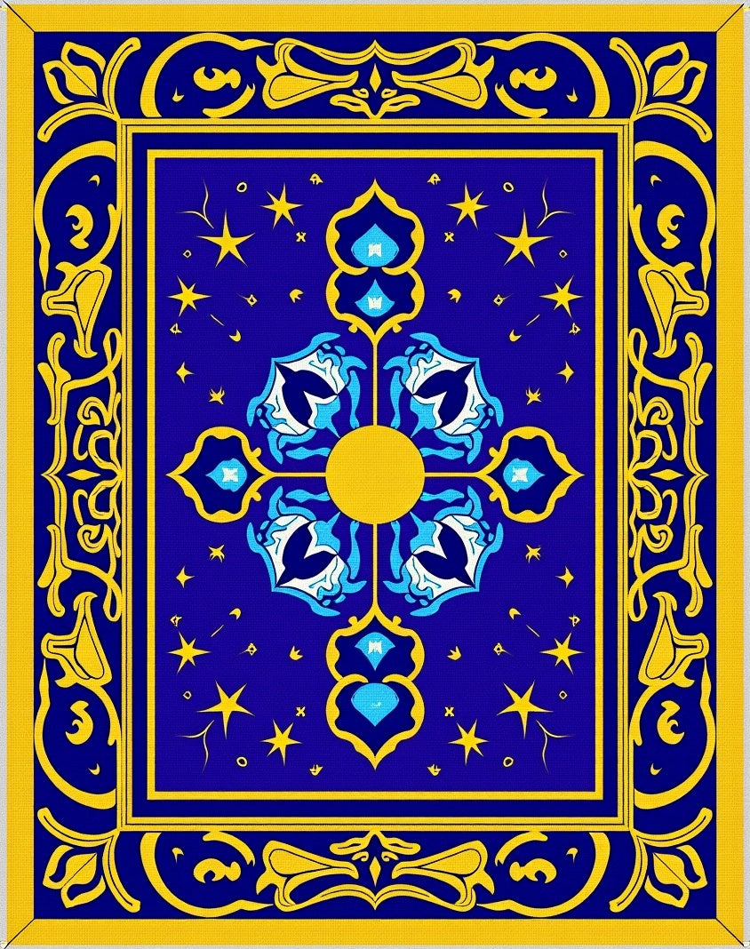 Royal Blue Yellow Celestial Medallion Rug