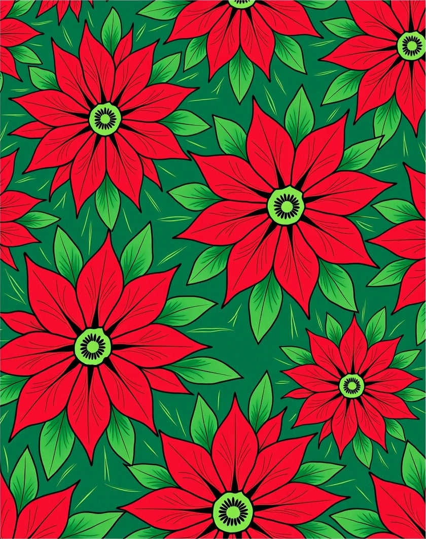 Red Green Large Poinsettia Floral Arrangement Rug