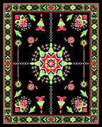 Vibrant Black Floral Medallion Rug