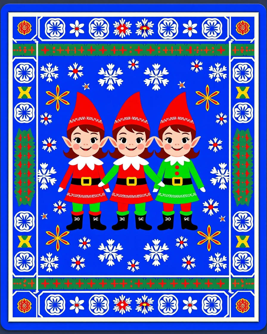 Christmas Elves Snowflake Borders Rug