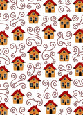 Orange Houses Red Roof Swirls Rug