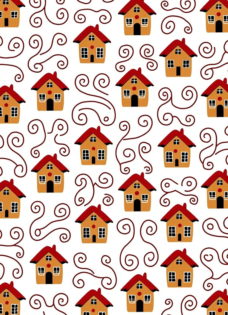 Orange Houses Red Roof Swirls Rug