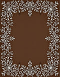 White Floral Scrollwork on Brown Background Rug