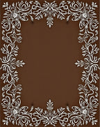 White Floral Scrollwork on Brown Background Rug