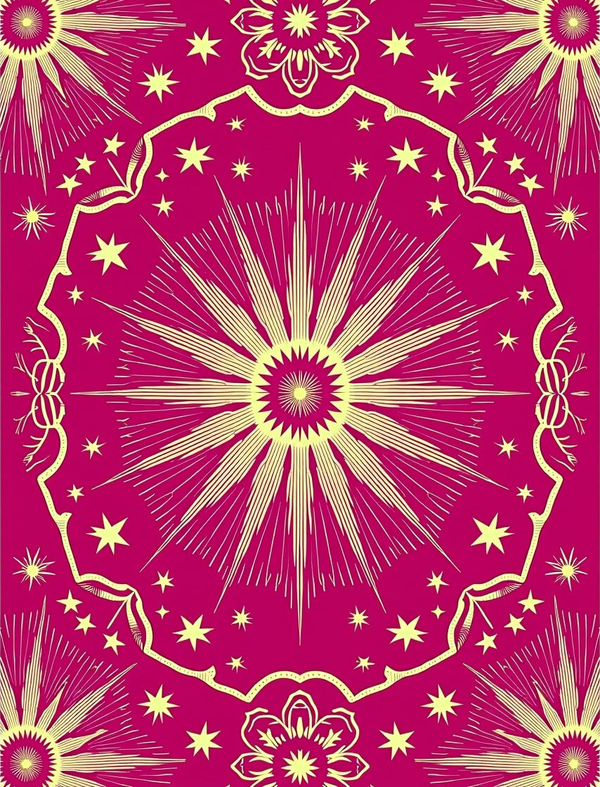 Radiant Sunburst Mandala With Stars Rug