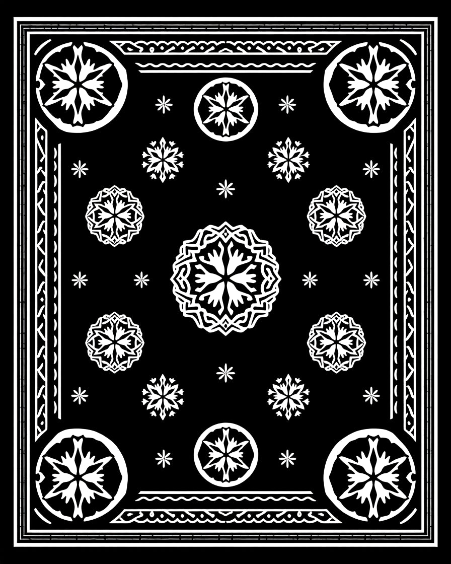 Black White Starburst Mandala Medallion Border Rug