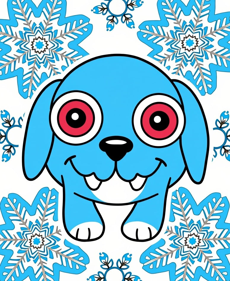 Cute Blue Creature Snowflakes Rug