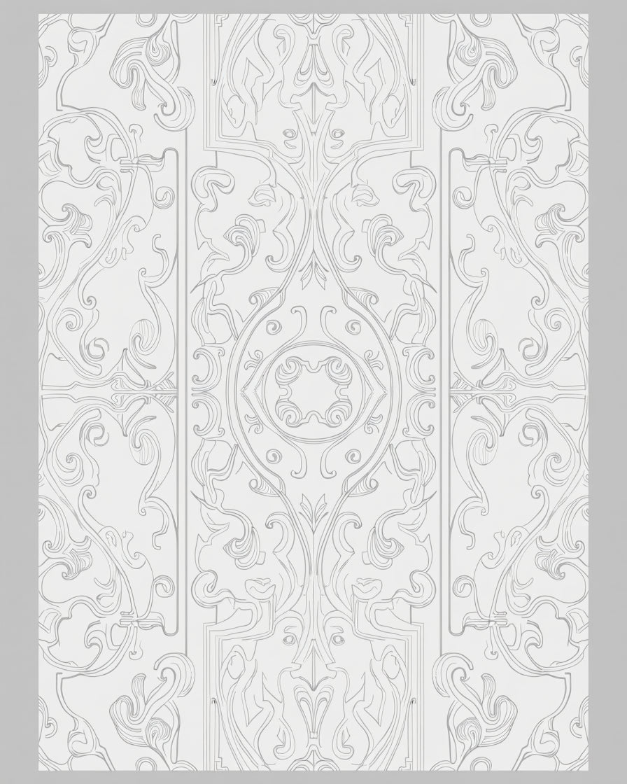 Ornate White Art Nouveau Scroll Rug