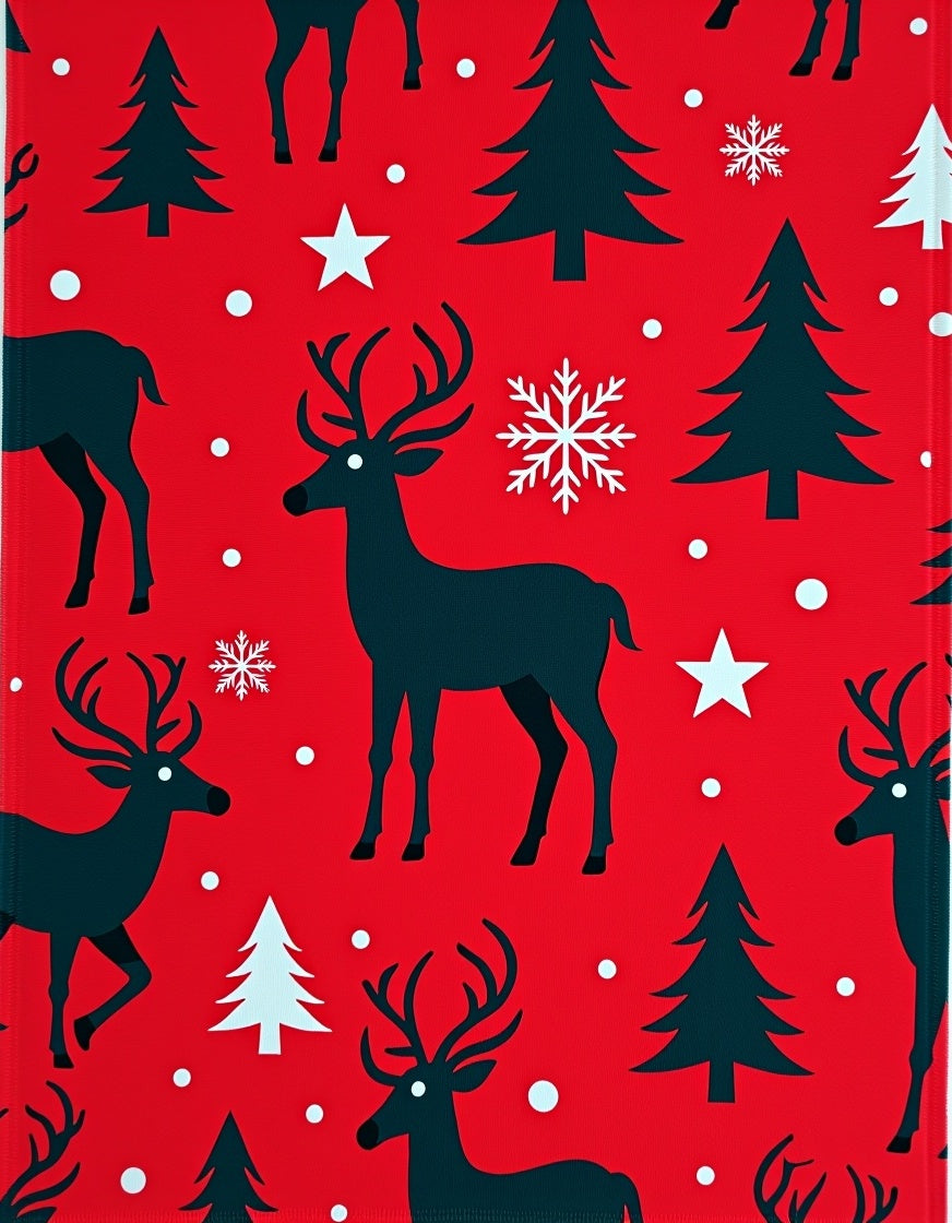 Red Deer Forest Winter Snowflakes Rug