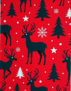 Red Deer Forest Winter Snowflakes Rug