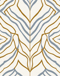 Golden Ochre Blue Curving Leaf Rug