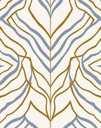 Golden Ochre Blue Curving Leaf Rug