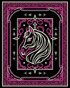 Bold Pink Horse Abstract Frame Rug
