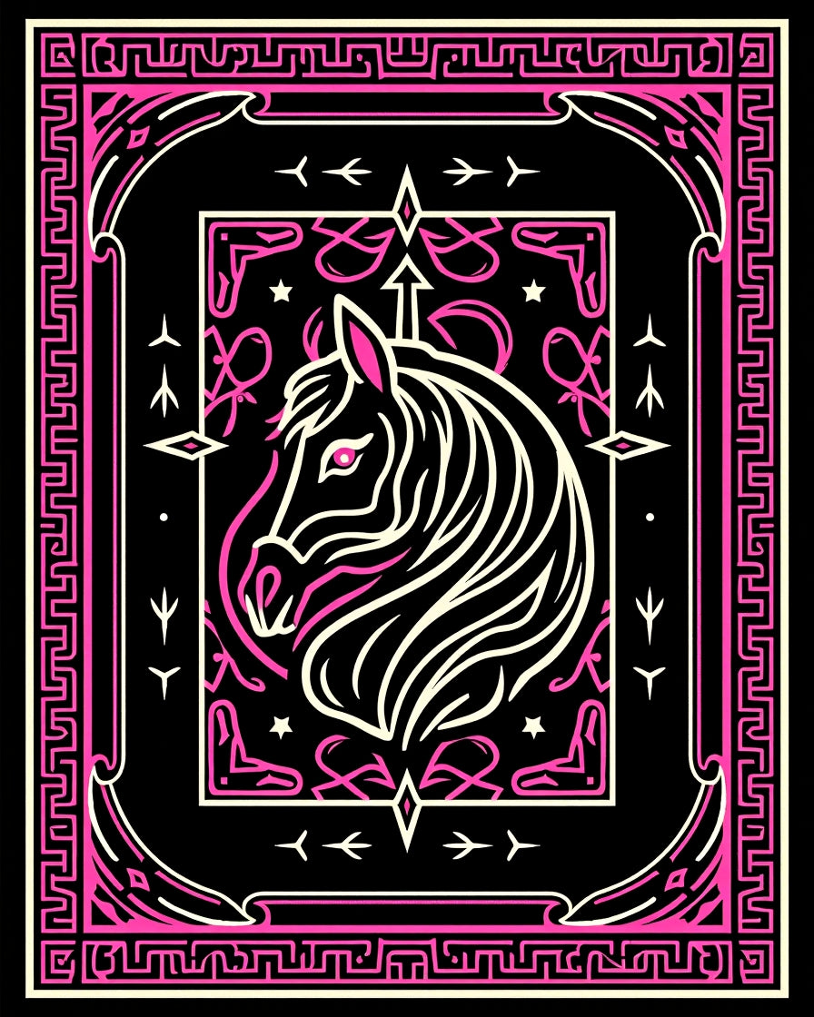 Bold Pink Horse Abstract Frame Rug