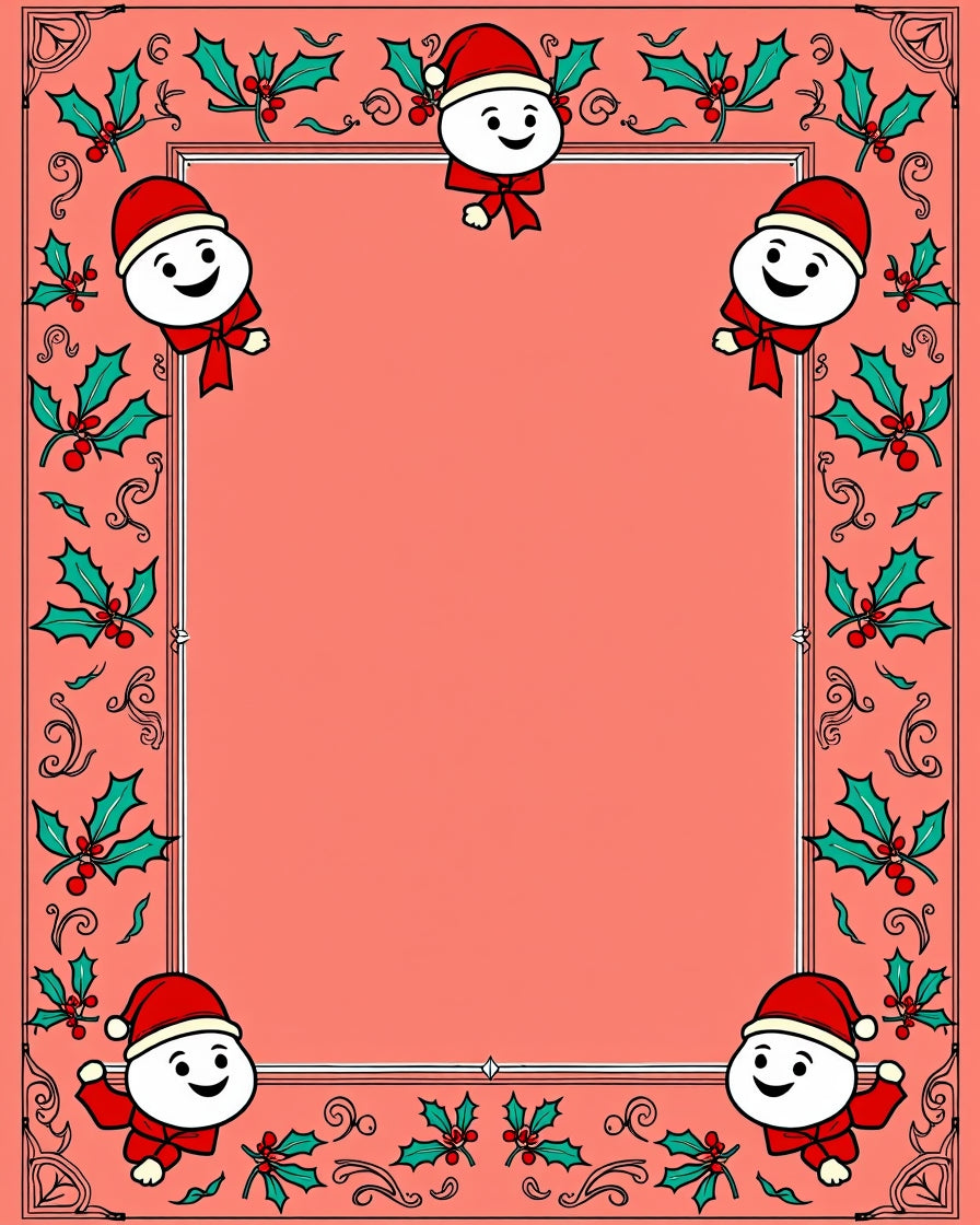 Whimsical Snowmen Holly Border Rug