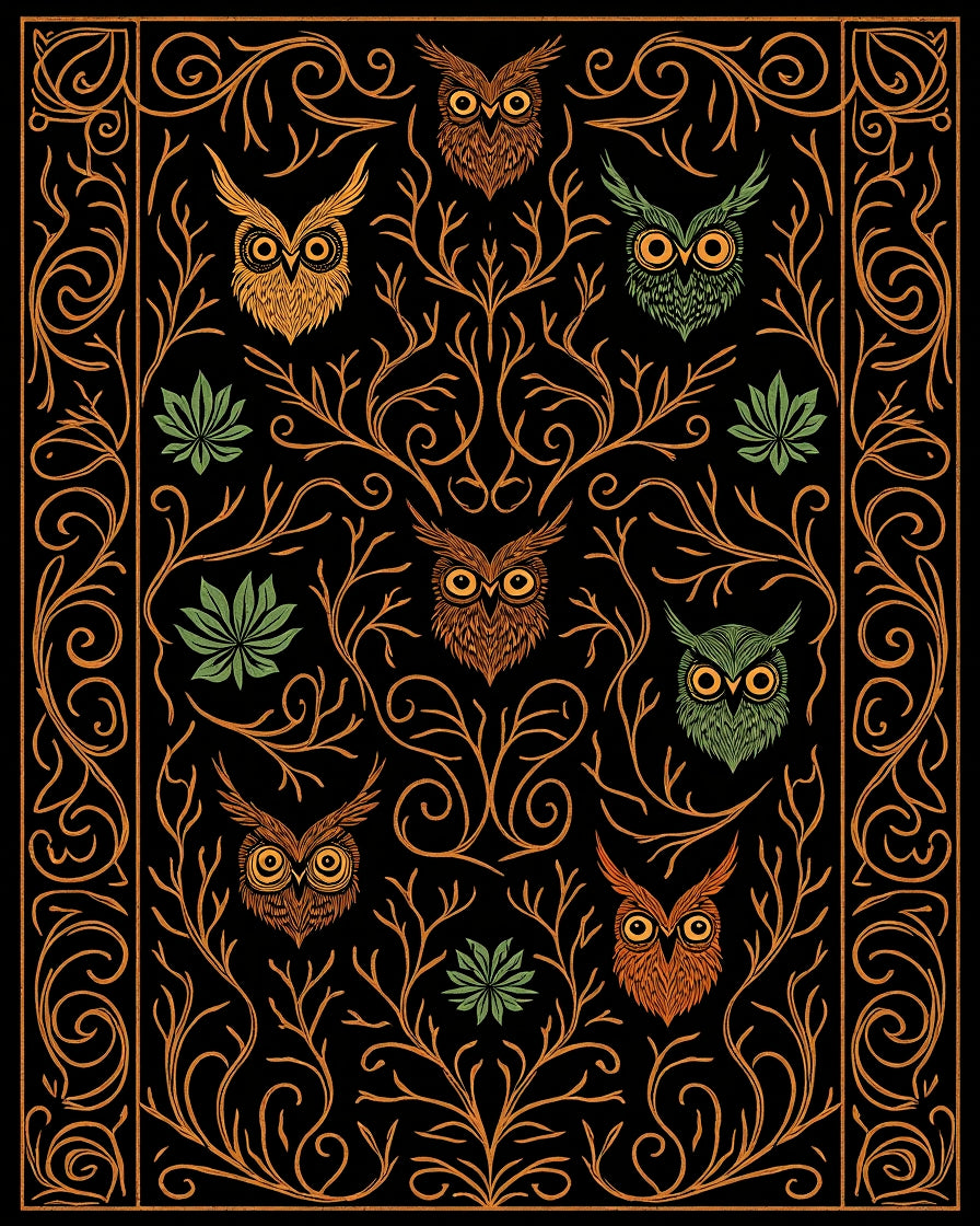 Whimsical Owl Forest Woodland Rug