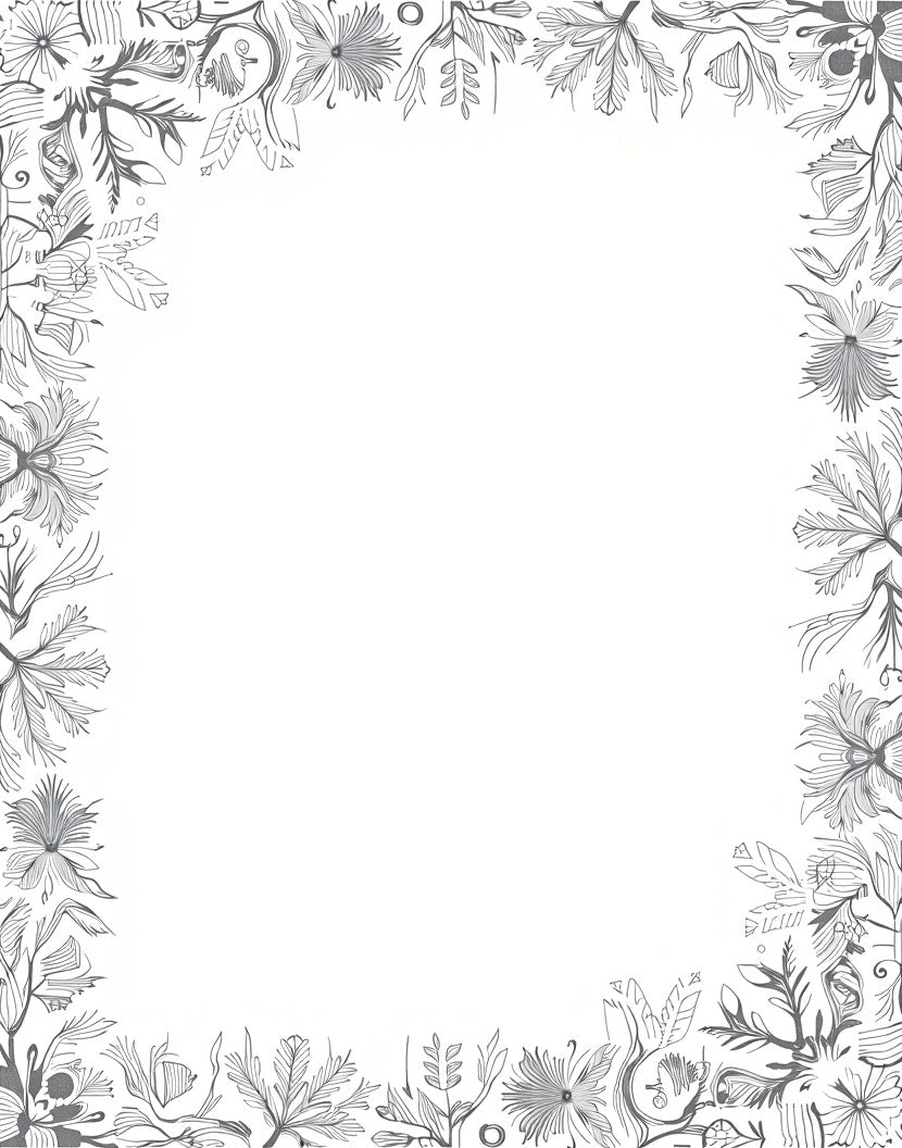 Monochromatic Sketch Botanical Border Rug