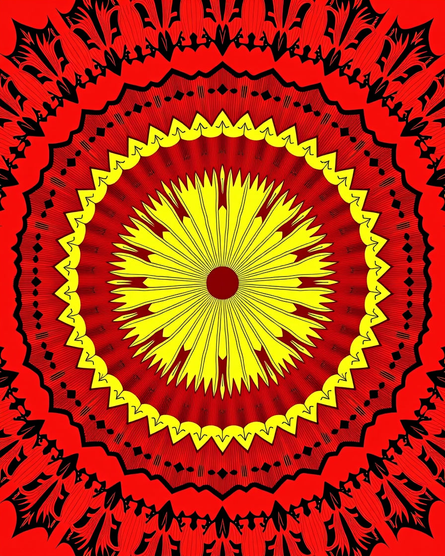 Radiant Sunburst Red Yellow Mandala Rug