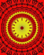 Radiant Sunburst Red Yellow Mandala Rug