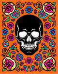 Vibrant Skull Floral Surround Orange Rug