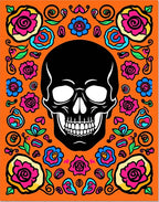 Vibrant Skull Floral Surround Orange Rug