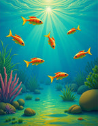 Vibrant Orange Striped Fish Underwater Scene Rug