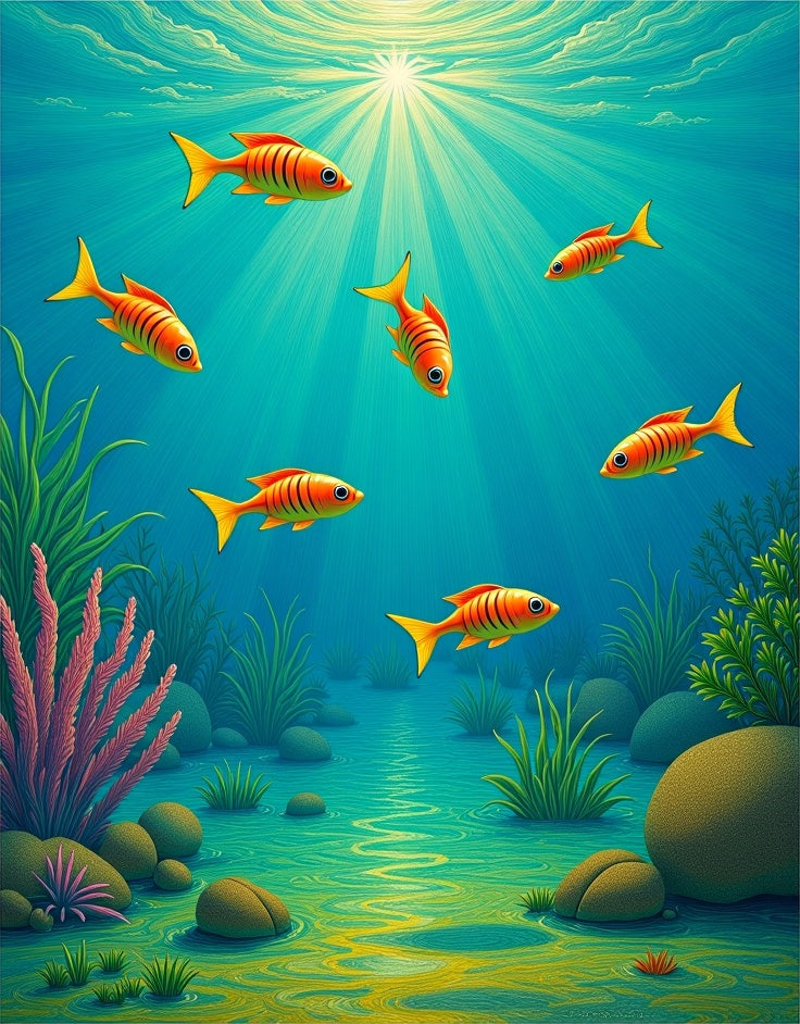 Vibrant Orange Striped Fish Underwater Scene Rug