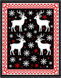 Red White Deer Snowflake Border Rug
