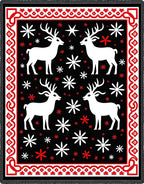Red White Deer Snowflake Border Rug