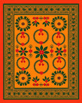Orange Green Red Floral Wreath Medallion Rug