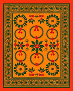 Orange Green Red Floral Wreath Medallion Rug