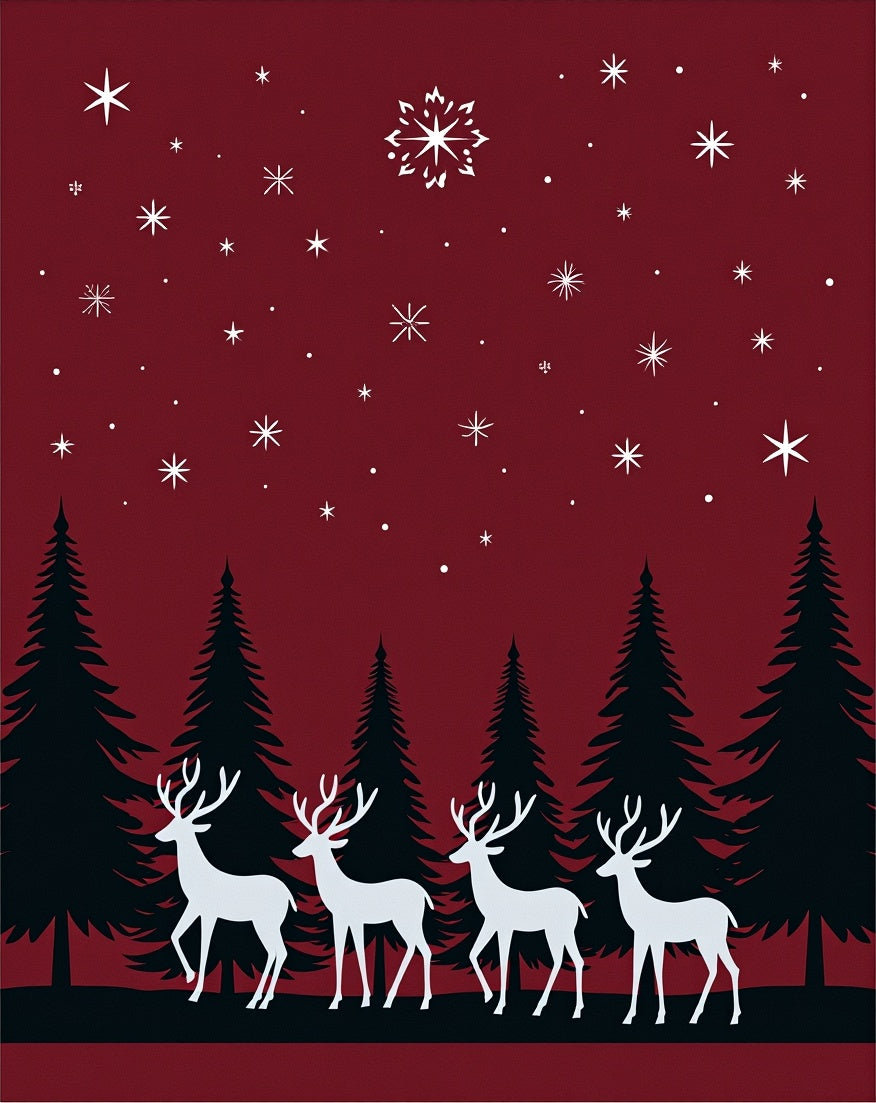 Crimson Winter Forest Reindeer Stars Rug