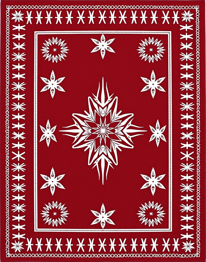 Crimson White Starburst Snowflake Medallion Rug