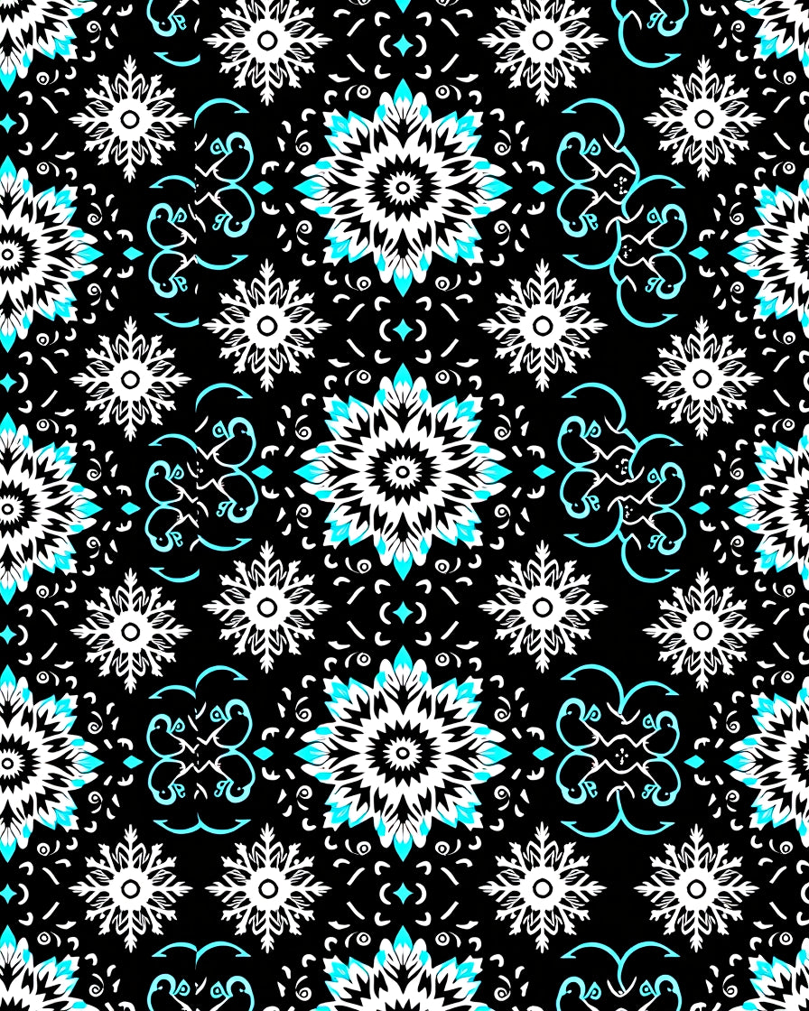 Black White Aqua Floral Medallion Tapestry Rug