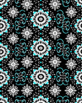 Black White Aqua Floral Medallion Tapestry Rug