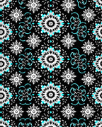 Black White Aqua Floral Medallion Tapestry Rug