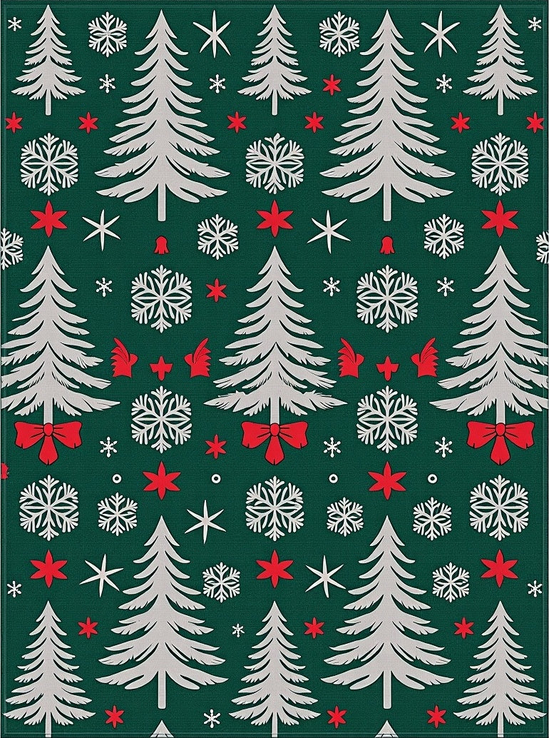 Green White Red Christmas Trees Snowflakes Rug