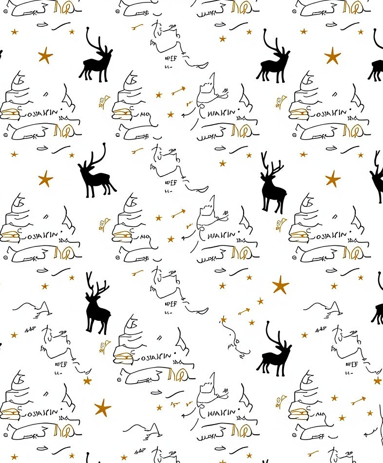 Gold Star Reindeer Sketchy Whimsy Rug
