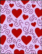 Red Hearts Lavender Swirls Rug