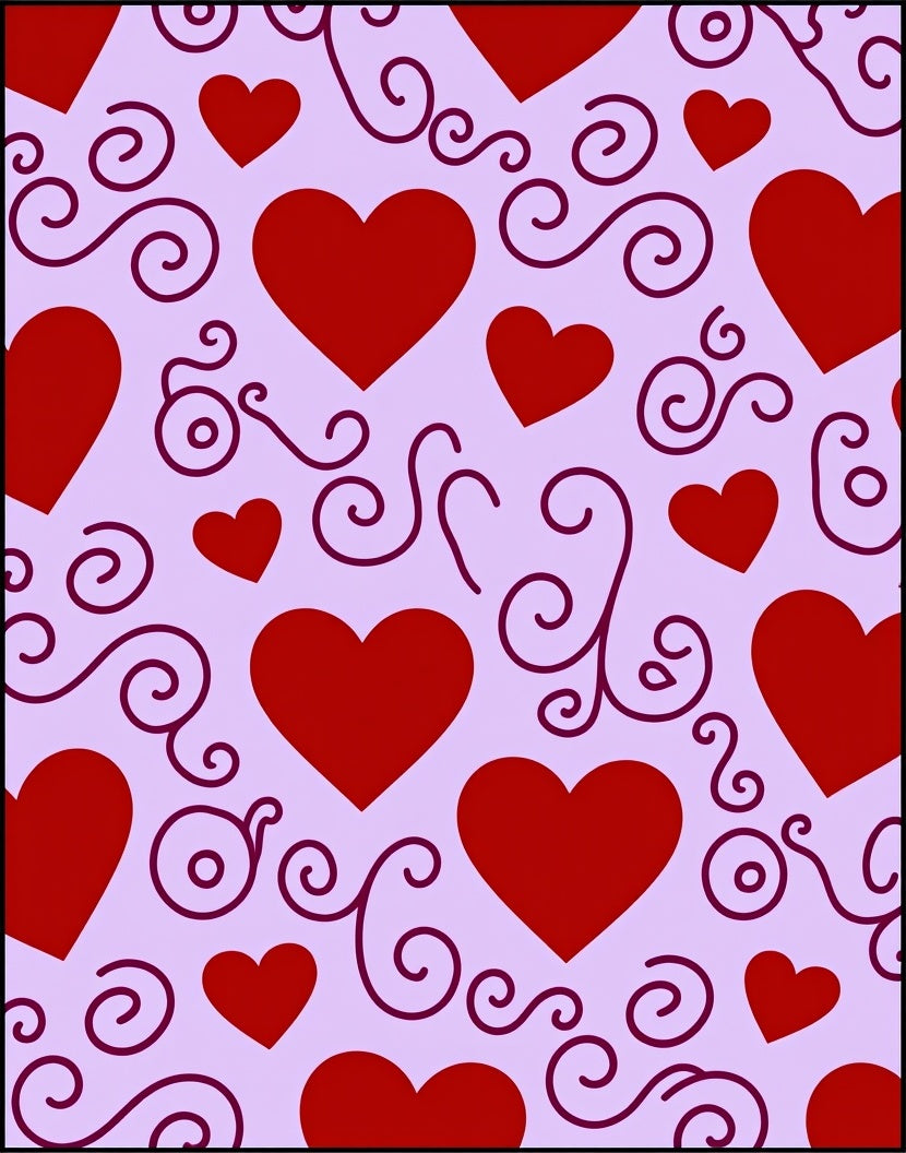 Red Hearts Lavender Swirls Rug