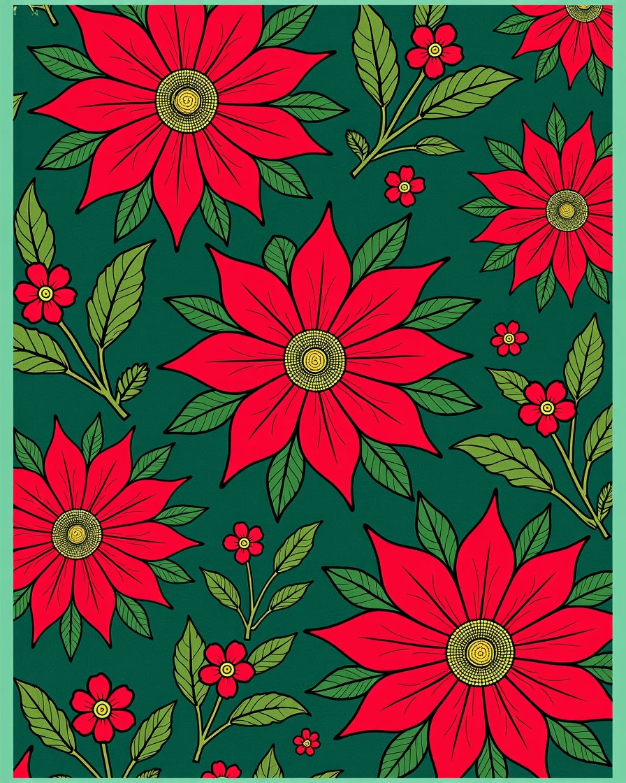 Bold Red Floral Vine Medallion Rug