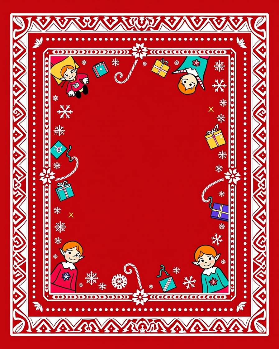 Festive Red Elf Christmas Gift Border Rug