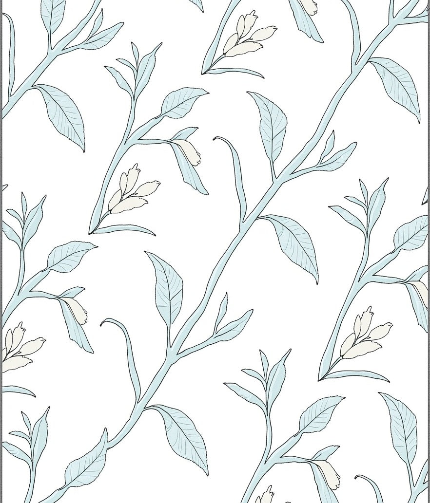 Light Blue Branch Foliage Arrangement Rug