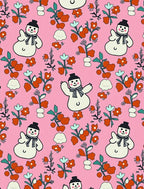 Pink Snowman Floral Whimsical Garden Rug