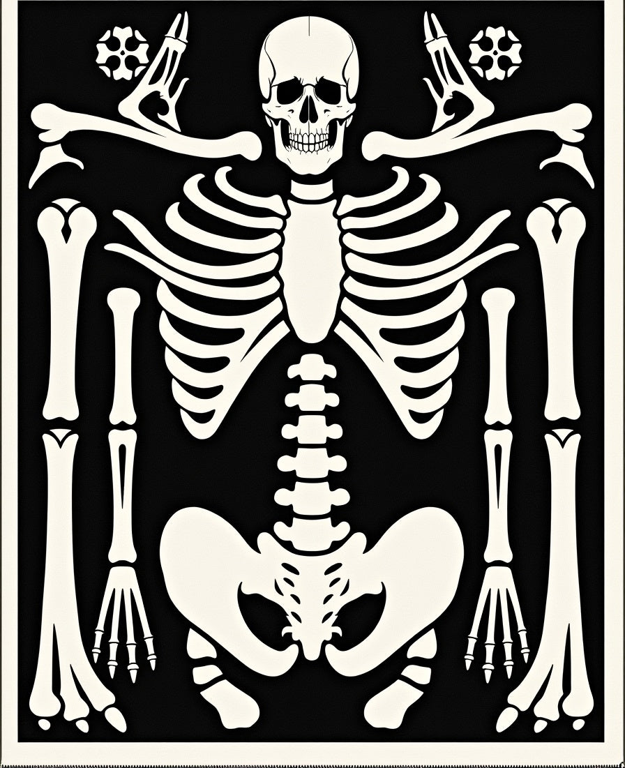 Black White Human Skeleton Illustration Rug