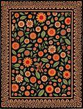 Black Orange Floral Garden Border Rug