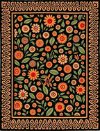 Black Orange Floral Garden Border Rug