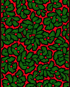 Bold Red Green Leaf Berry Collage Rug